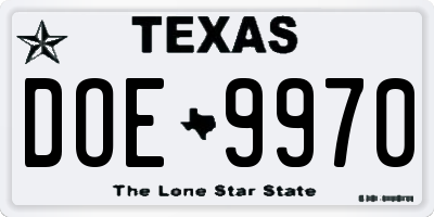 TX license plate DOE9970