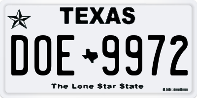 TX license plate DOE9972