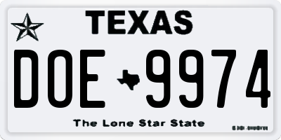 TX license plate DOE9974