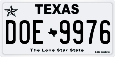 TX license plate DOE9976