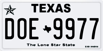 TX license plate DOE9977