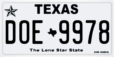TX license plate DOE9978