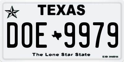 TX license plate DOE9979