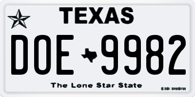 TX license plate DOE9982