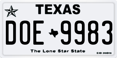 TX license plate DOE9983