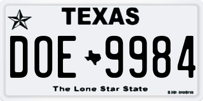 TX license plate DOE9984