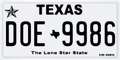 TX license plate DOE9986