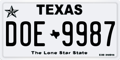TX license plate DOE9987