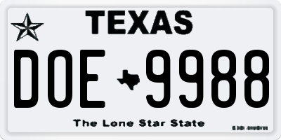 TX license plate DOE9988