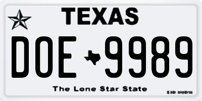 TX license plate DOE9989