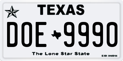 TX license plate DOE9990