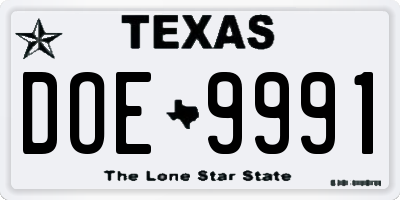 TX license plate DOE9991