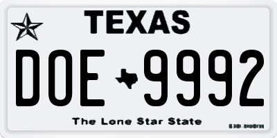 TX license plate DOE9992