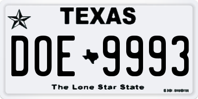 TX license plate DOE9993