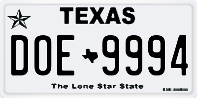 TX license plate DOE9994