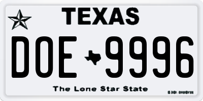 TX license plate DOE9996