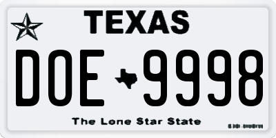 TX license plate DOE9998