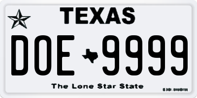 TX license plate DOE9999