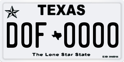 TX license plate DOF0000