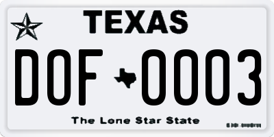 TX license plate DOF0003