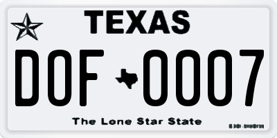 TX license plate DOF0007