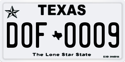 TX license plate DOF0009