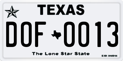 TX license plate DOF0013