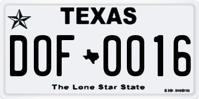 TX license plate DOF0016