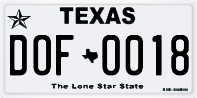 TX license plate DOF0018