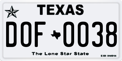 TX license plate DOF0038