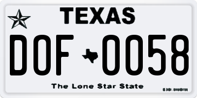 TX license plate DOF0058