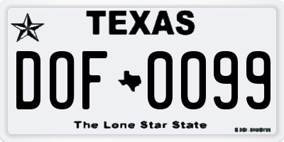 TX license plate DOF0099
