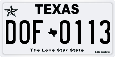 TX license plate DOF0113