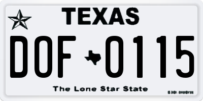 TX license plate DOF0115