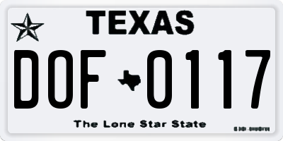 TX license plate DOF0117