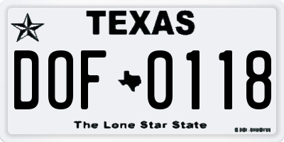 TX license plate DOF0118