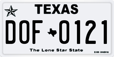 TX license plate DOF0121