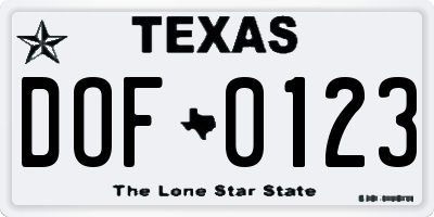 TX license plate DOF0123