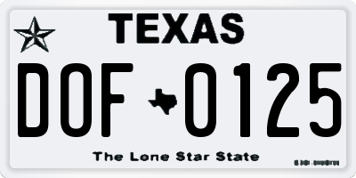 TX license plate DOF0125