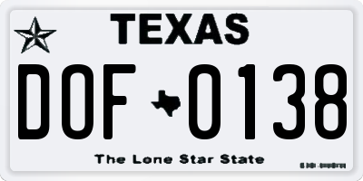 TX license plate DOF0138