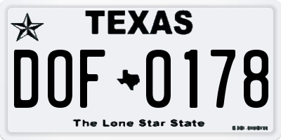 TX license plate DOF0178