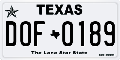 TX license plate DOF0189