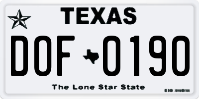 TX license plate DOF0190