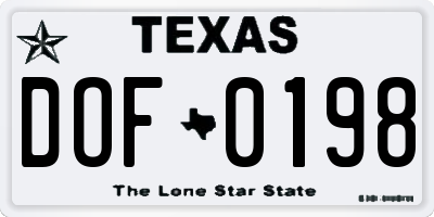 TX license plate DOF0198