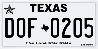 TX license plate DOF0205