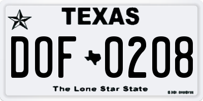 TX license plate DOF0208