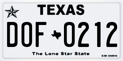 TX license plate DOF0212