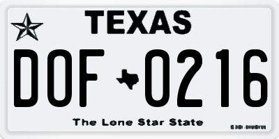 TX license plate DOF0216