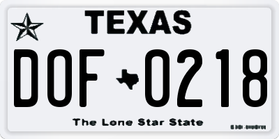 TX license plate DOF0218