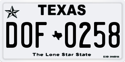 TX license plate DOF0258